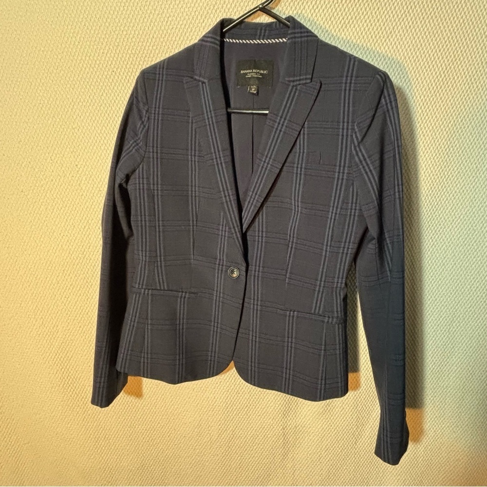 Banana Republic Sz 2P Classic Fit Blazer Plaid Shoulder Pads Buttoned Wool Blend